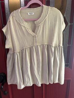 mittoshop Light Cream Textured Peplum Tunic Top